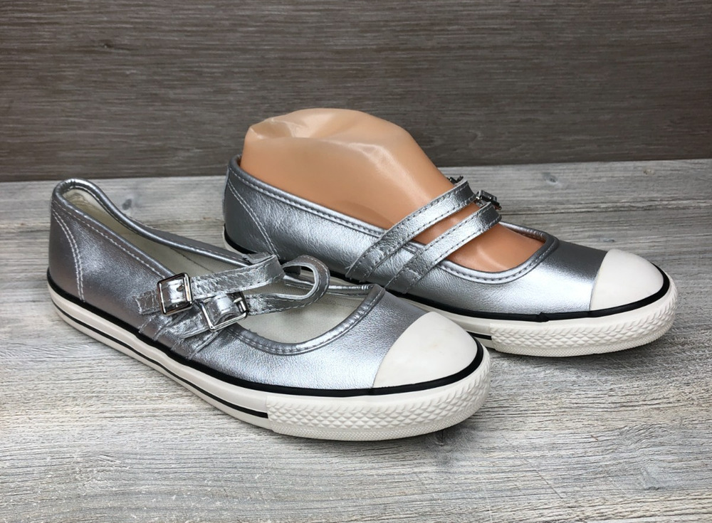 New Converse Chuck Taylor All Star Mary Jane Low Metallic Silver Women's Sz 6.5